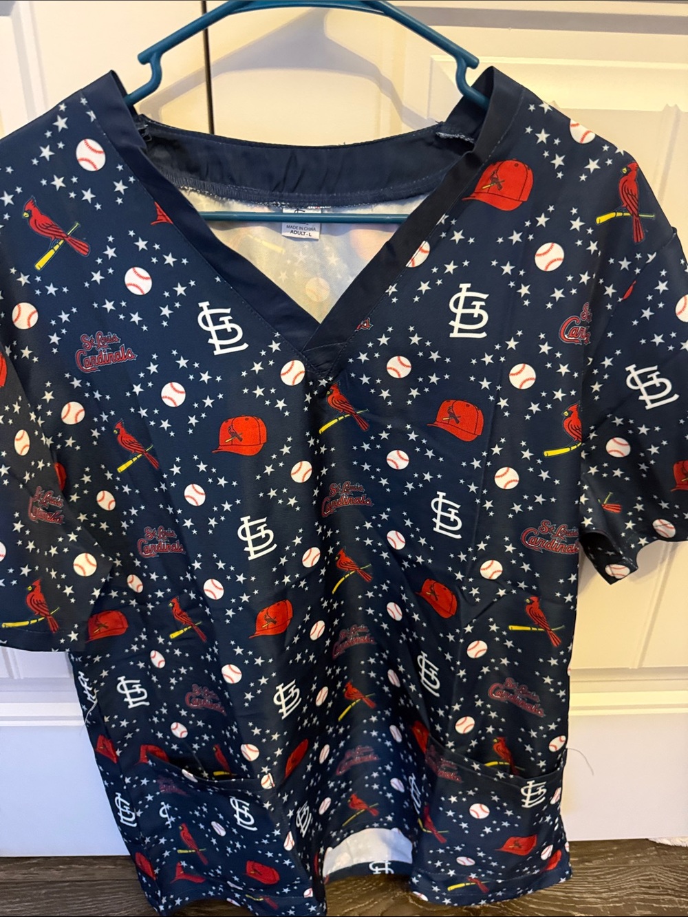 St. Louis Cardinals Navy Baseball Print Scrub Top